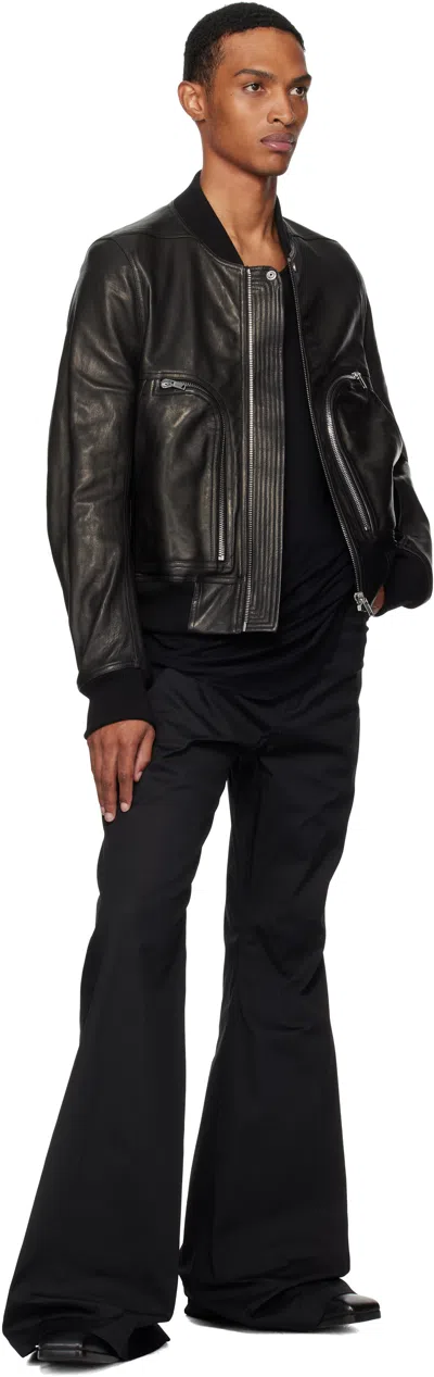 Rick Owens Black Concordians Bauhaus Flight Leather Bomber Jacket In Black
