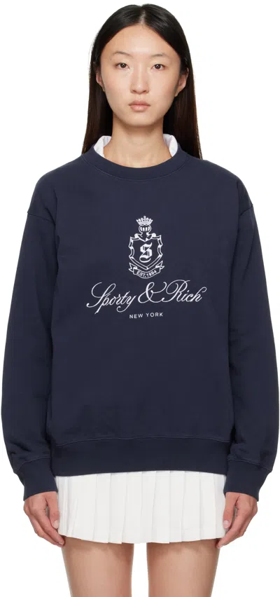 Sporty And Rich Navy Vendome Embroidered Crewneck Sweatshirt