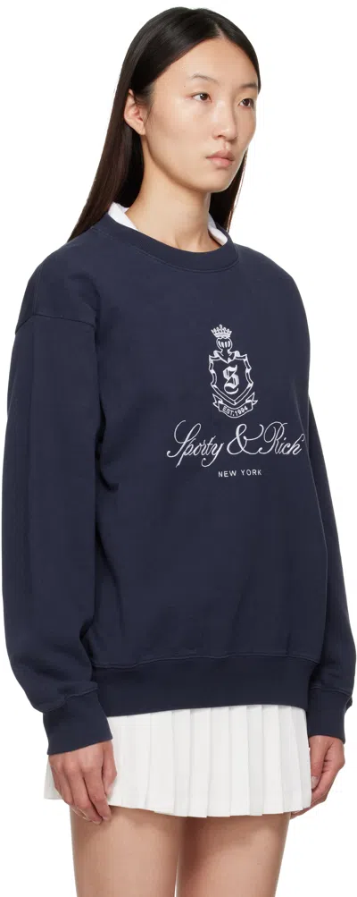 Sporty And Rich Navy Vendome Embroidered Crewneck Sweatshirt