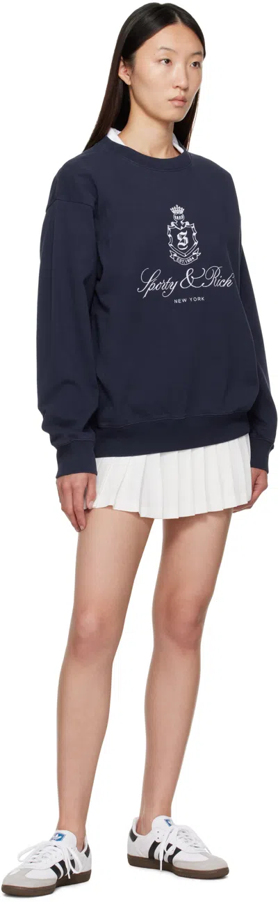 Sporty And Rich Navy Vendome Embroidered Crewneck Sweatshirt