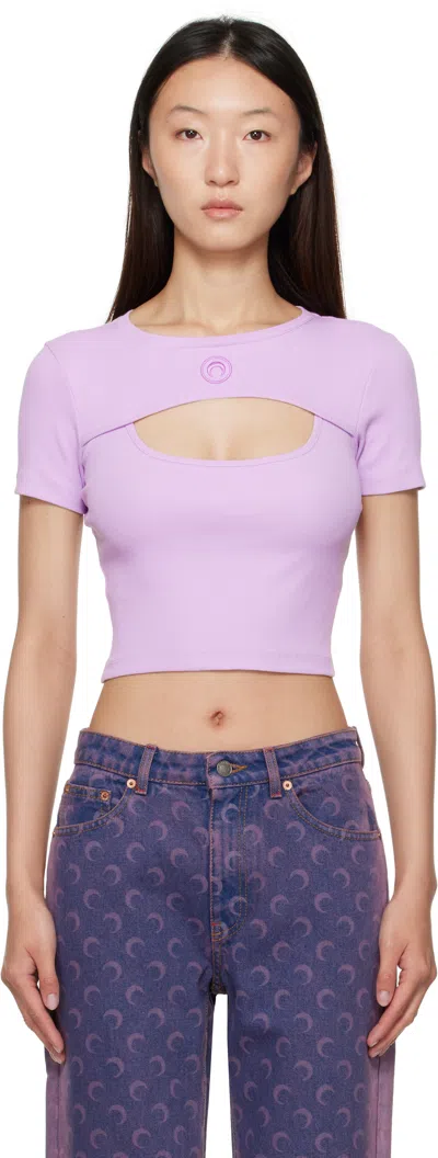 Marine Serre Purple Moon Logo Ribbed Jersey Cut-out T-shirt In Purple