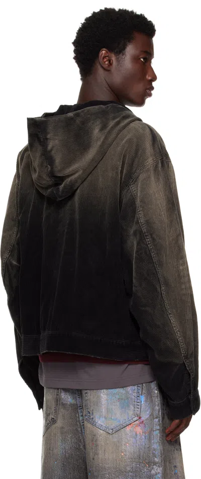 We11 Done Vintage Wash Corduroy Hoodie Zip-up Jacket In Black