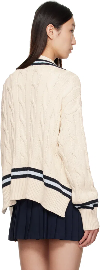 Sporty And Rich Off-white 'src' Cableknit V-neck Sweater