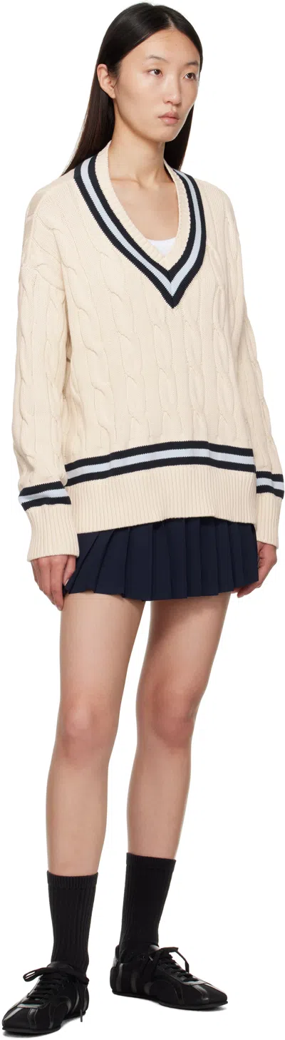 Sporty And Rich Off-white 'src' Cableknit V-neck Sweater