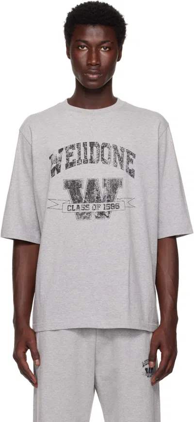 We11 Done Gray Printed University T-shirt In White