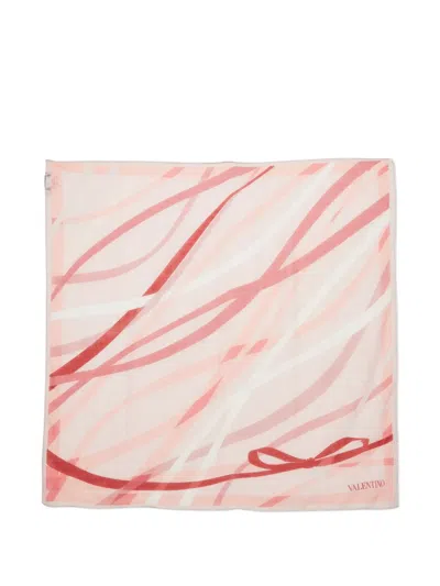 Pre-owned Valentino Ribbon-print Square Scarf In Pink