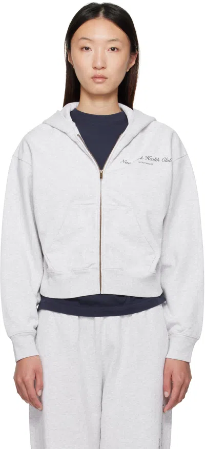 Sporty And Rich Womens Heather Gray Ny Health Club Cropped Zip Cotton-jersey Hoody In White