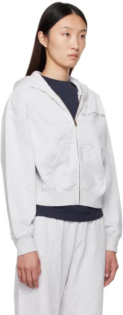 Sporty And Rich Womens Heather Gray Ny Health Club Cropped Zip Cotton-jersey Hoody In White