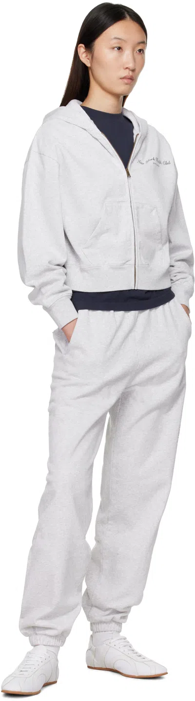 Sporty And Rich Womens Heather Gray Ny Health Club Cropped Zip Cotton-jersey Hoody In White