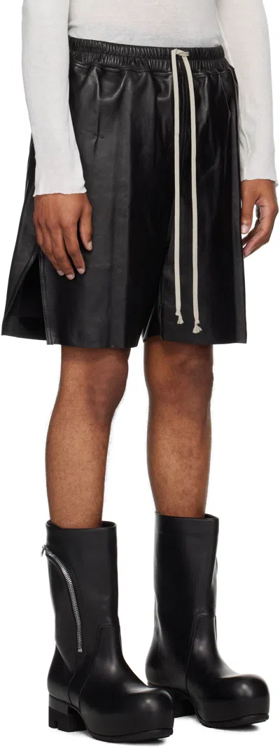 Rick Owens Black Concordians Boxers Leather Shorts
