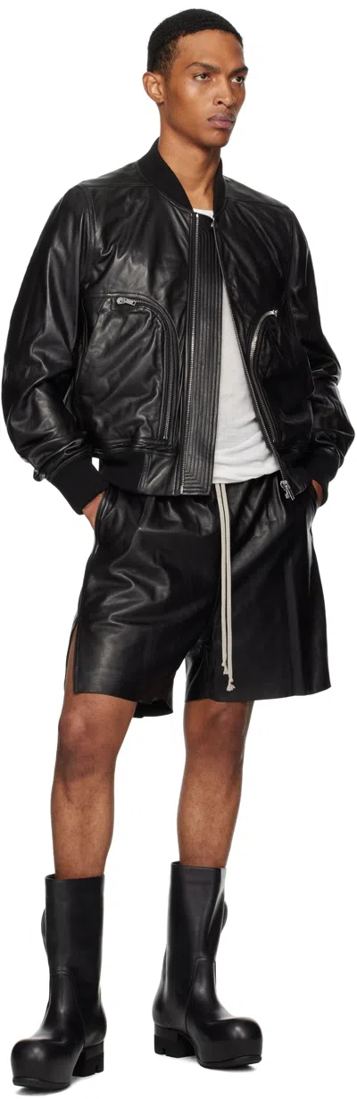 Rick Owens Black Concordians Boxers Leather Shorts