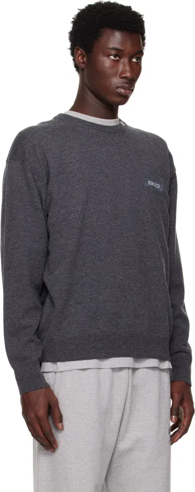 We11 Done Black Logo Knit Pullover Sweater In Gray
