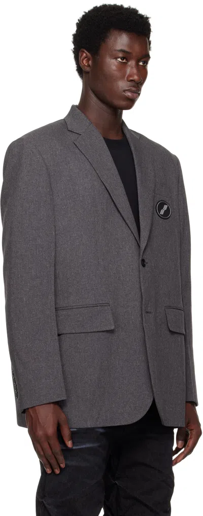 We11 Done We11done Oversized Suit Logo-patch Blazer In Gray