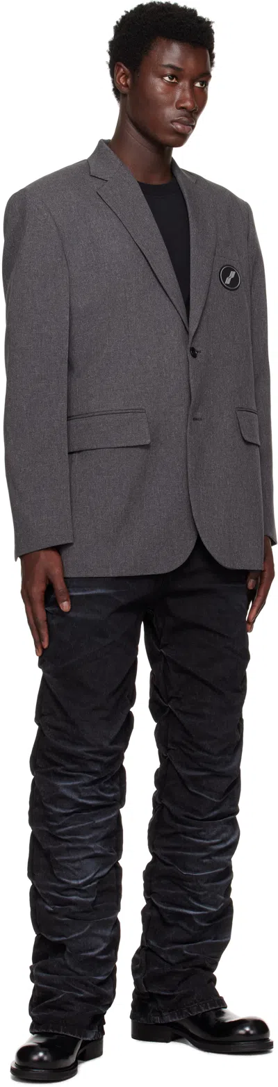 We11 Done We11done Oversized Suit Logo-patch Blazer In Gray
