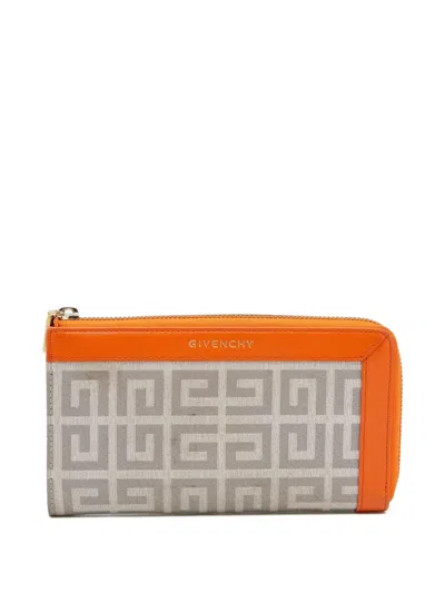 Pre-owned Givenchy Monogram-canvas Zip-around Wallet In Gray
