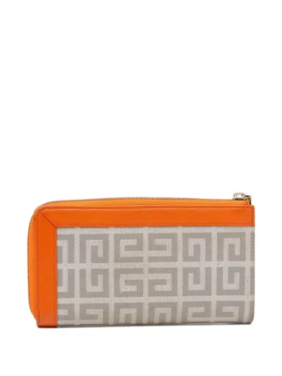 Pre-owned Givenchy Monogram-canvas Zip-around Wallet In Gray