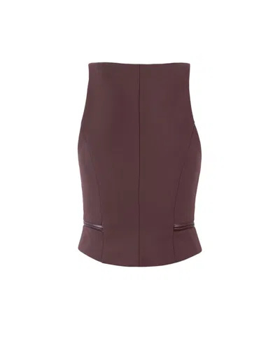 Elisabetta Franchi Double Crepe Top With Burgundy Zip Details In Brown
