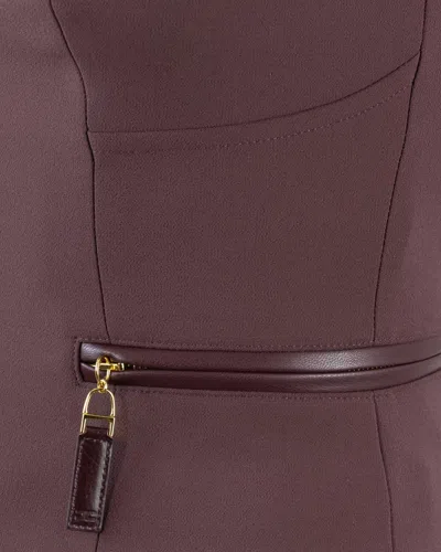 Elisabetta Franchi Double Crepe Top With Burgundy Zip Details In Brown