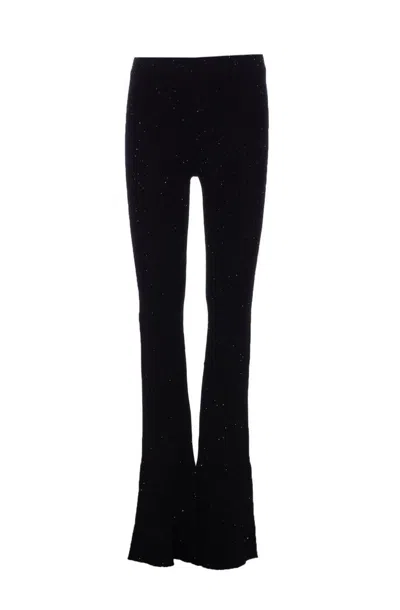 Pinko Crystal-embellished Ribbed Trousers In Black