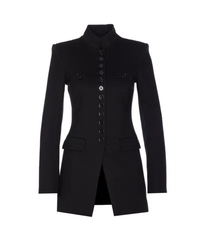 Patrizia Pepe Mandarin-collar Button-fastening Fitted Jacket In Black
