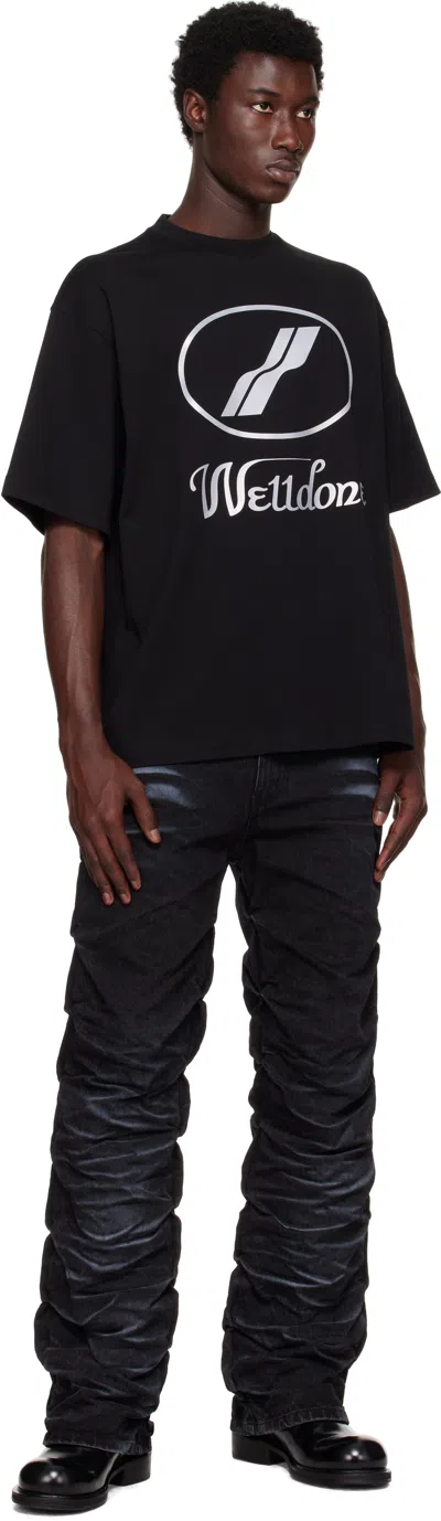 We11 Done Destroyed Reverse Logo Cotton T-shirt In Black