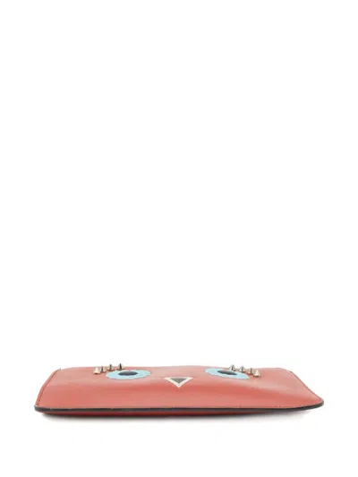 Pre-owned Fendi Faces Leather Coin Purse In Red