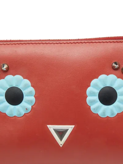 Pre-owned Fendi Faces Leather Coin Purse In Red