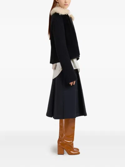 Marni Knitted Jacket With Faux Fur Collar In Black