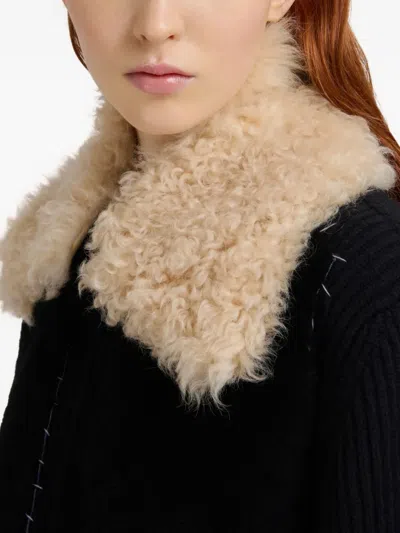 Marni Knitted Jacket With Faux Fur Collar In Black