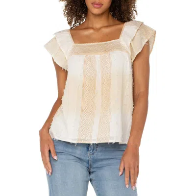 Liverpool Los Angeles Petite Cotton Frayed Square-neck Top In Neutral