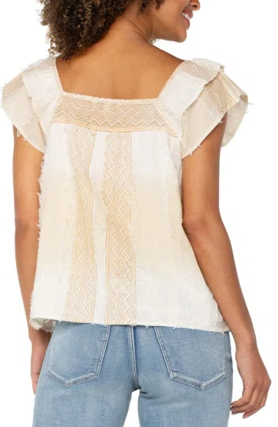 Liverpool Los Angeles Petite Cotton Frayed Square-neck Top In Neutral