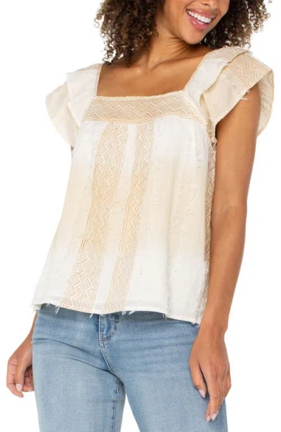 Liverpool Los Angeles Petite Cotton Frayed Square-neck Top In Neutral