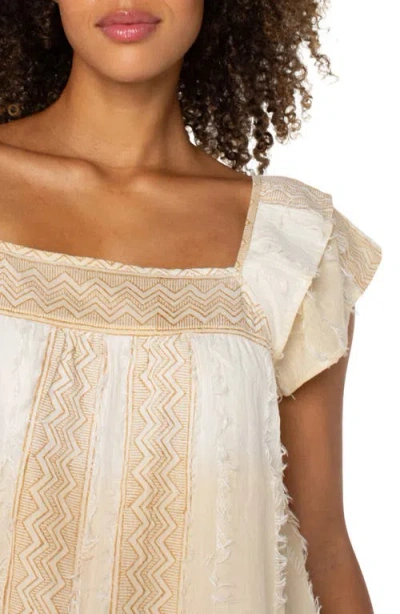 Liverpool Los Angeles Petite Cotton Frayed Square-neck Top In Neutral