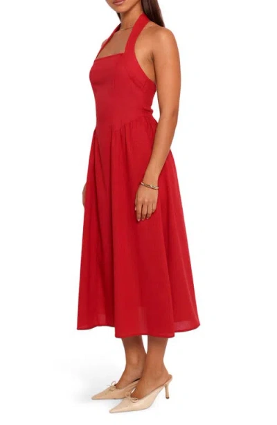 Petal And Pup Petal & Pup Ramona Linen Halter Midi Dress In Red