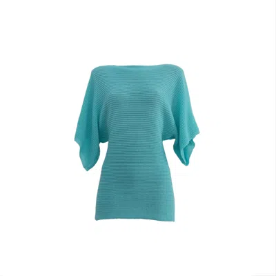Süel Knitwear Women's T-shaped Knit Top With Batwing Sleeves Water Blue