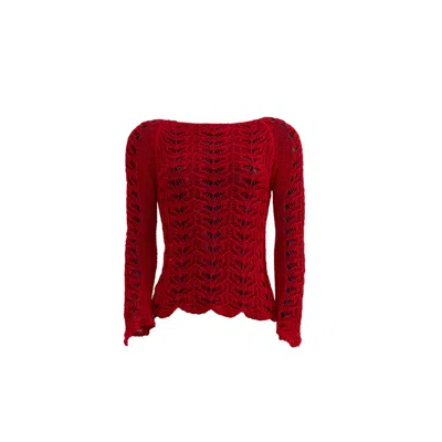 Süel Knitwear Women's Long-sleeved Twin-lace Sweater Fire Red
