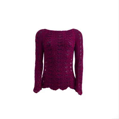 Süel Knitwear Women's Pink / Purple / Pink Long-sleeved Twin-lace Sweater Dark Pink