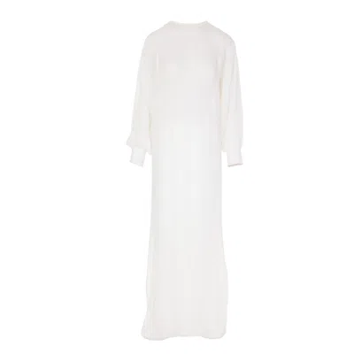 Zamsee Women's White Silk Floor-length Blouse With Side Slit