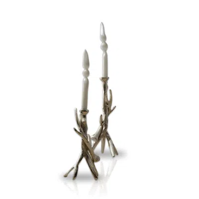 Marleth Silver Handmade Brass Antler Candle Holder Set, Set Of Two