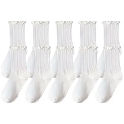 High Heel Jungle By Kathryn Eisman Women's Premium Cotton Frill Edge Socks White