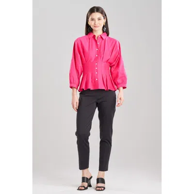 Natori Cotton Silk Slub Pleated Shirt In Purple
