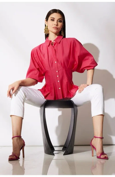 Natori Cotton Silk Slub Pleated Shirt In Purple