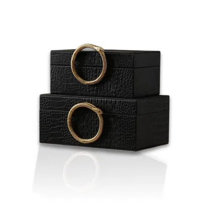 Marleth Brass Snake Black Leather Box Set – Set Of Two