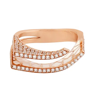 Artisan Women's Rose Gold / White "14k Rose Gold Open Bypass Diamond Enamel Band Ring"