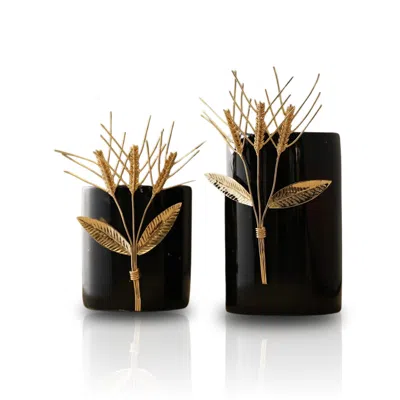 Marleth Gold / Black Wheat Black Marble Vase, Set Of Two