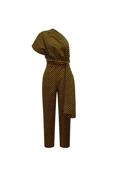 Oliveankara Women's Gold / Brown Chinwe Tapered Leg Infinity Jumpsuit - Brown Yellow Fish Scale African Ankara W