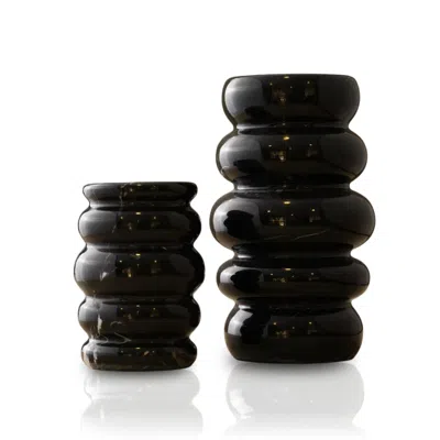 Marleth Black Marble Ripple Vases – Set Of Two