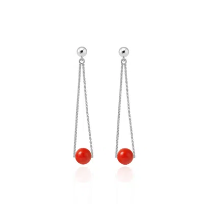 Unaloe Women's Silver / Red Mediterranean Elegance Dangling Earrings In Sterling Silver With Natural Coral 