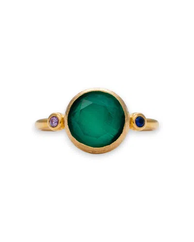 Kybele Studio Women's Gold / Green Emerald Horizon Cateye Ring
