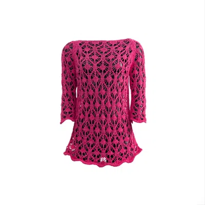 Süel Knitwear Women's Pink / Purple / Pink Spider Lace Sweater Made From Ribbon Yarn - Pinky
